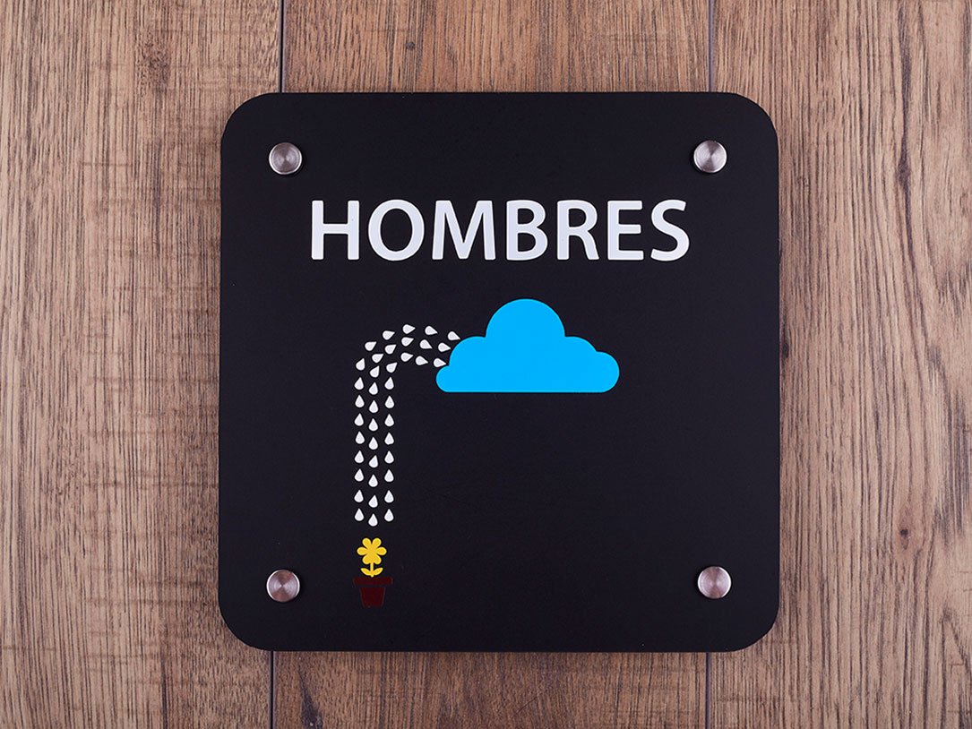 Letrero acrilico con impresion en vinil baño hombres