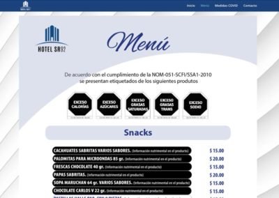 Diseño pagina web Hotel SR92 menu