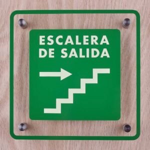 Letrero acrilico señaletica escalera de salida flecha derecha