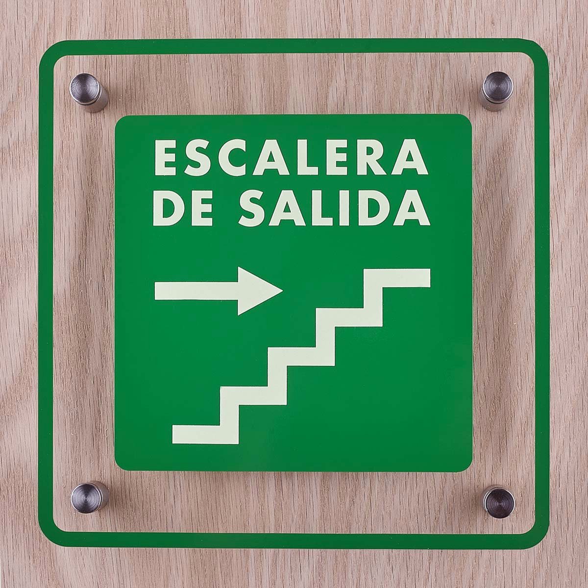Letrero acrilico señaletica escalera de salida flecha derecha