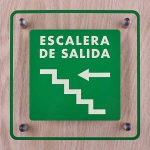 Letrero acrilico escalera de salida flecha izquierda