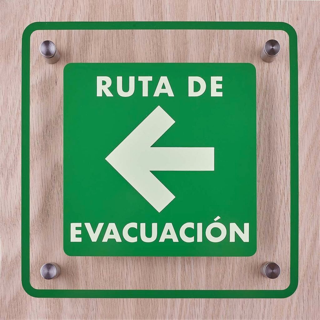 Letrero acrilico ruta de evacuación flecha izquierda